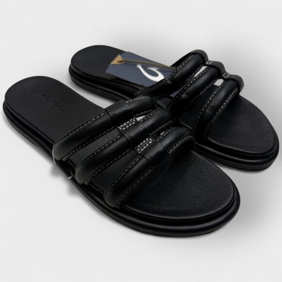 OluKai Shoes - OluKai Tiare Slide Women’s Leather Sandals Black/Black Sz 6 NWT No Box
